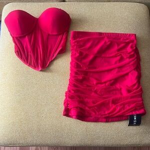 Red Scrunch Corset & Skirt Set - SHEIN